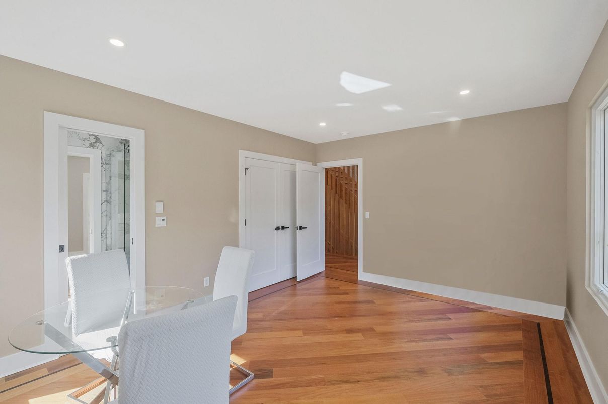 Dining room, Interior, Recessed Lighting, Wood Texture Flooring