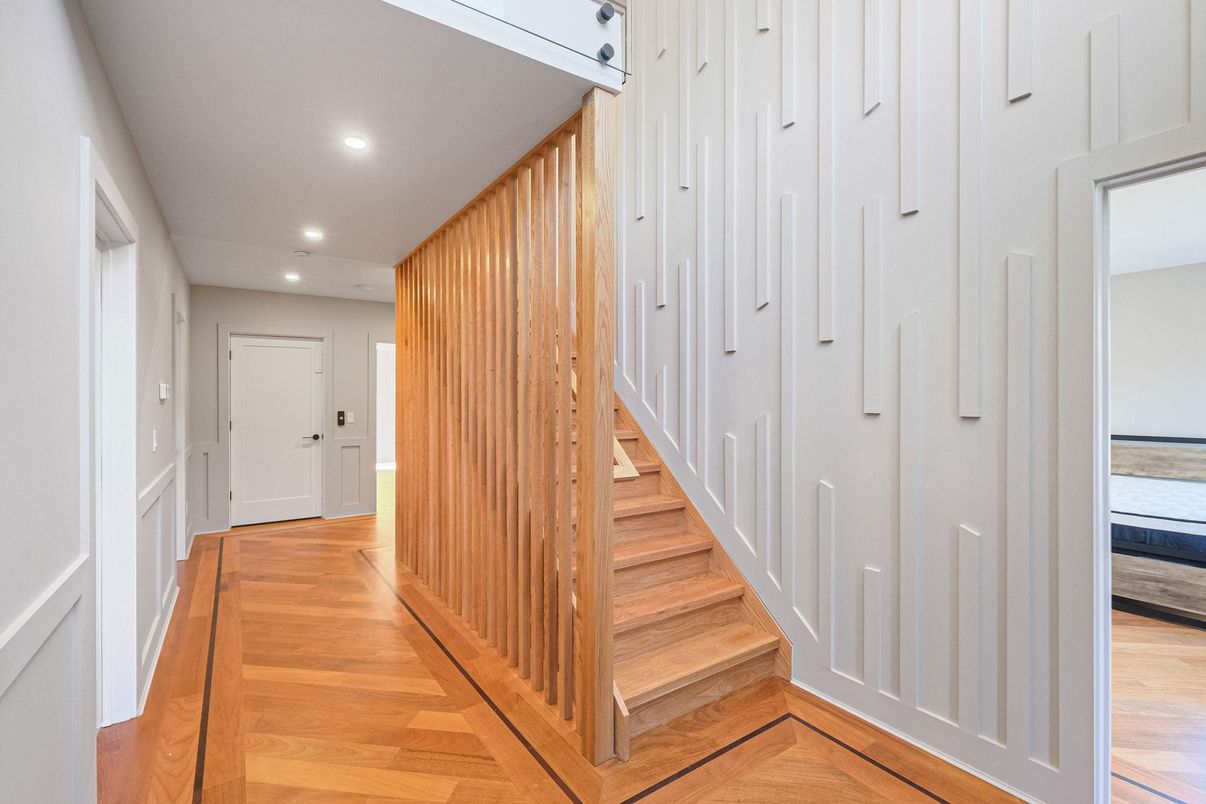 Interior, Recessed Lighting, Wood Texture Flooring, Wooden Walls