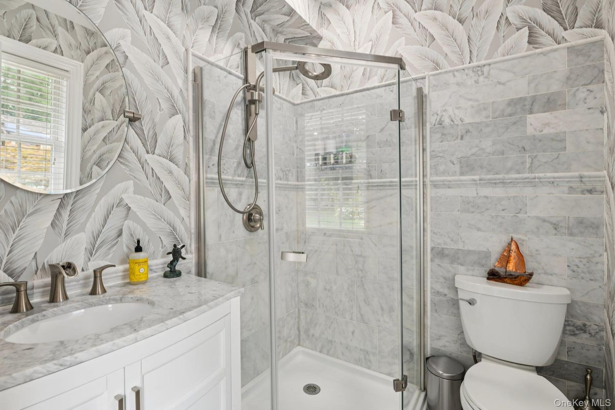 Bathroom, Glass Shower, Interior, Marble Walls