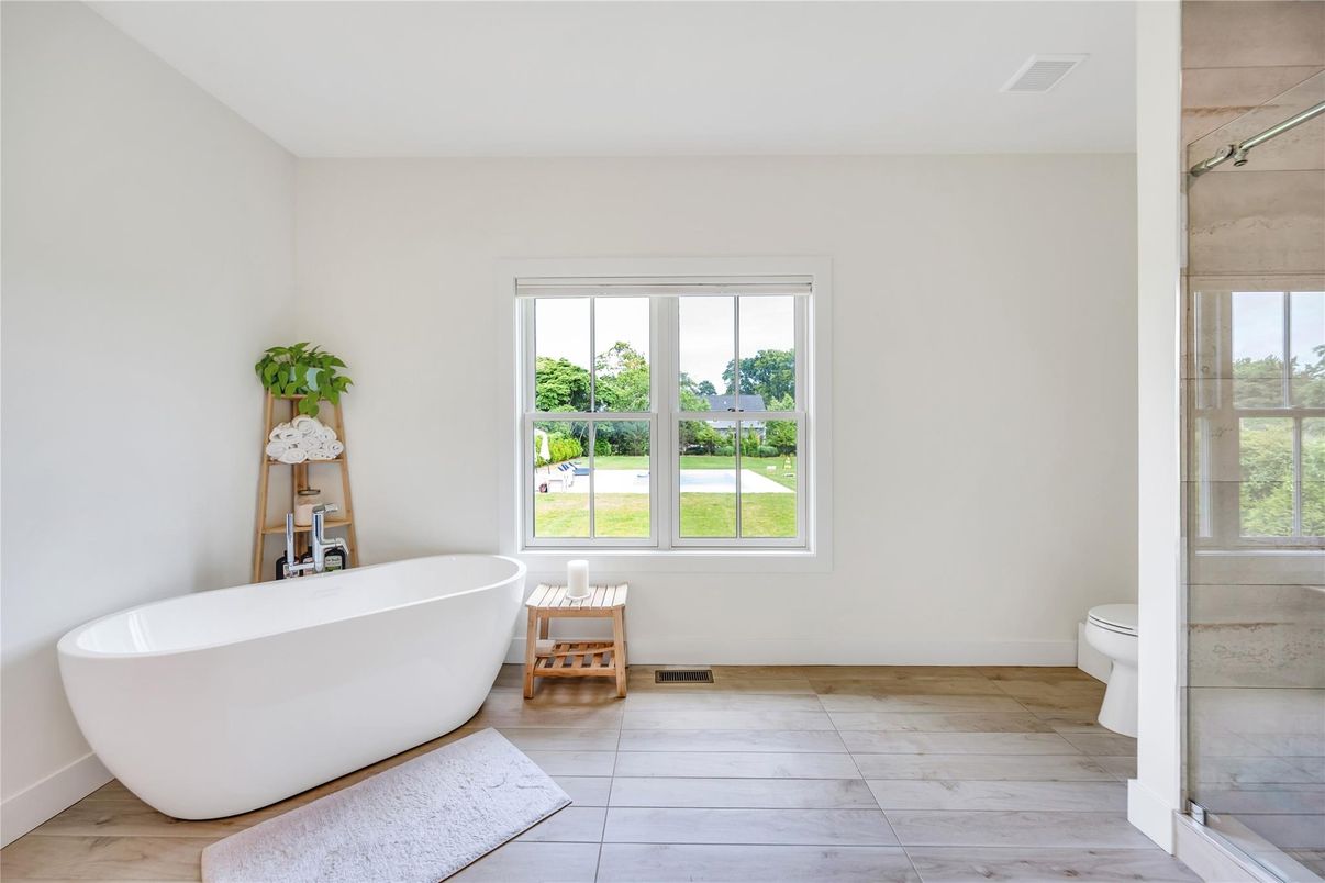 Bathroom, Free Standing Baths, Interior, Wood Texture Flooring