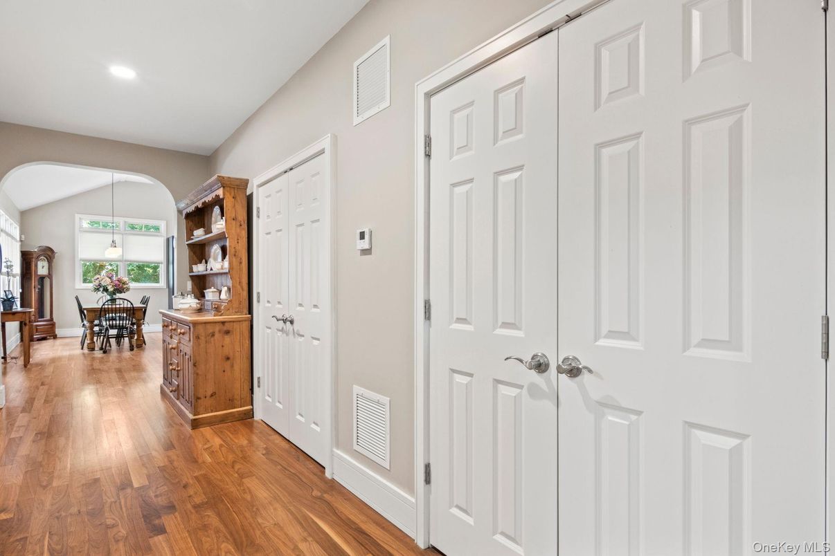 Dining room, Interior, Recessed Lighting, Wood Texture Flooring