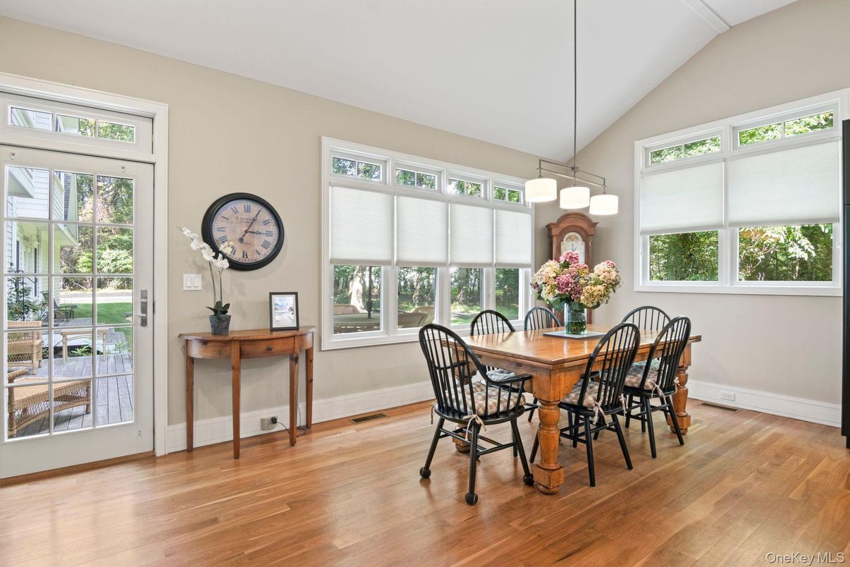 Dining room, Interior, Pendant Lights, Wood Texture Flooring