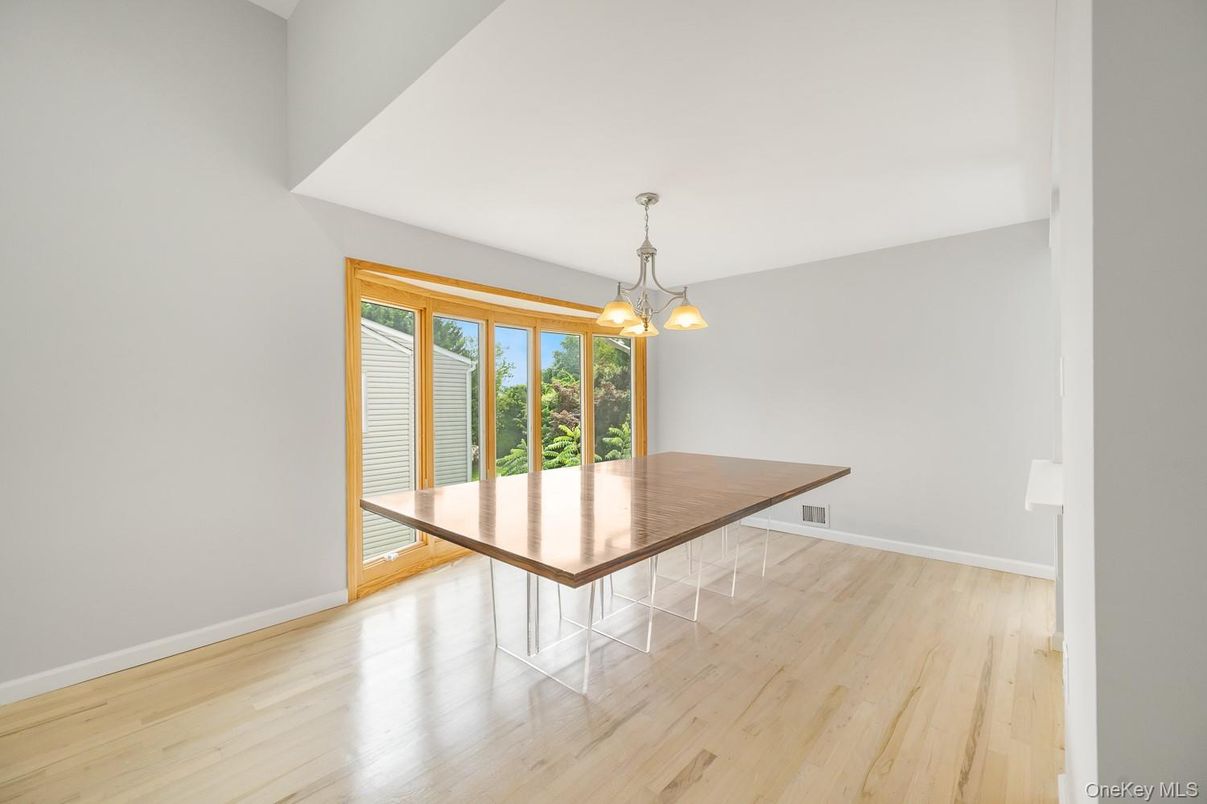Dining room, Interior, Pendant Lights, Wood Texture Flooring