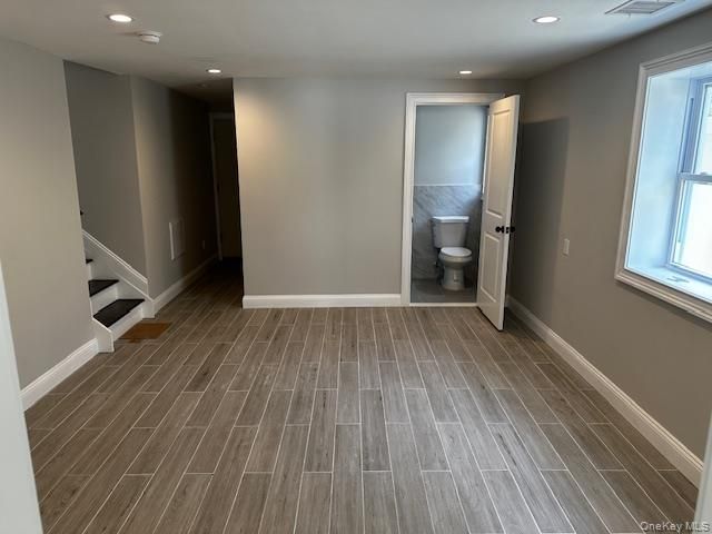 Bathroom, Empty room, Interior, Recessed Lighting, Wood Texture Flooring
