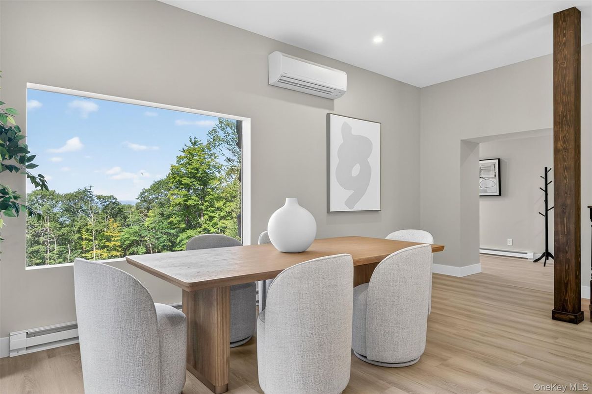 Dining room, Interior, Recessed Lighting, Wood Texture Flooring