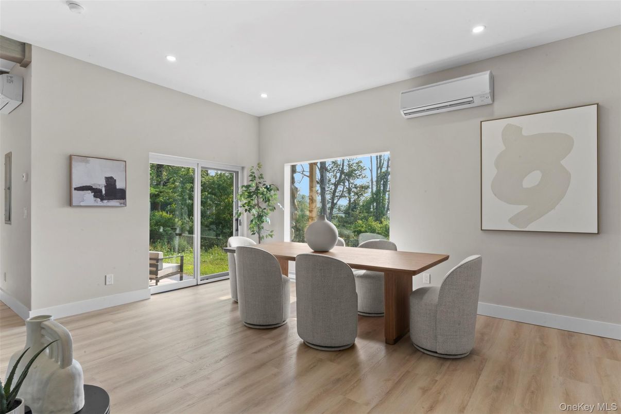 Dining room, Interior, Recessed Lighting, Wood Texture Flooring