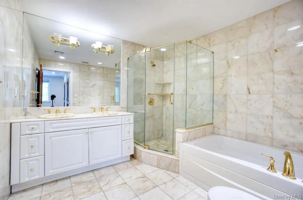 Bathroom, Glass Shower, Interior, Marble, Marble Walls, Recessed Lighting