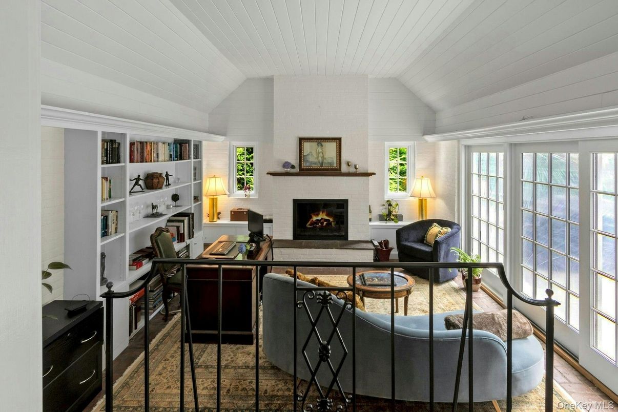 Fireplace, Home Office, Interior, Living room, Wood Texture Flooring