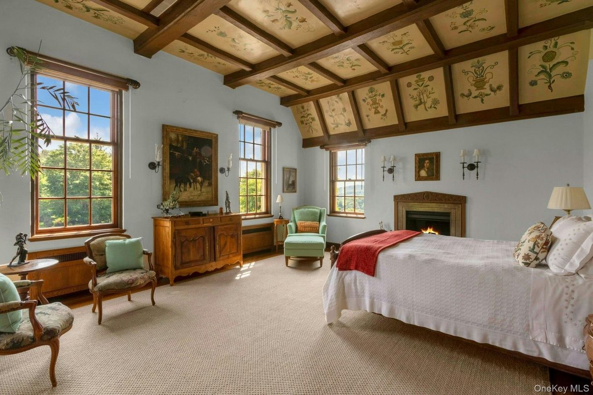 Bedroom, Fireplace, Interior, Wooden Beams