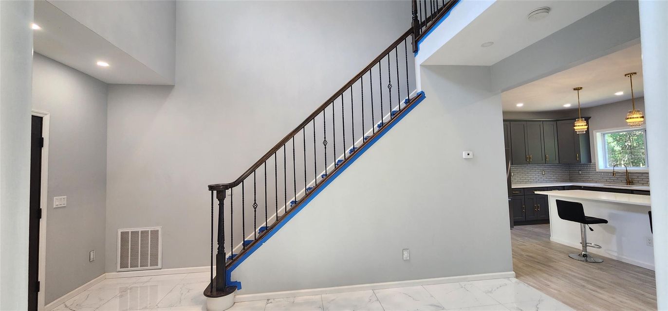 Interior, Marble, Pendant Lights, Recessed Lighting, Wood Texture Flooring