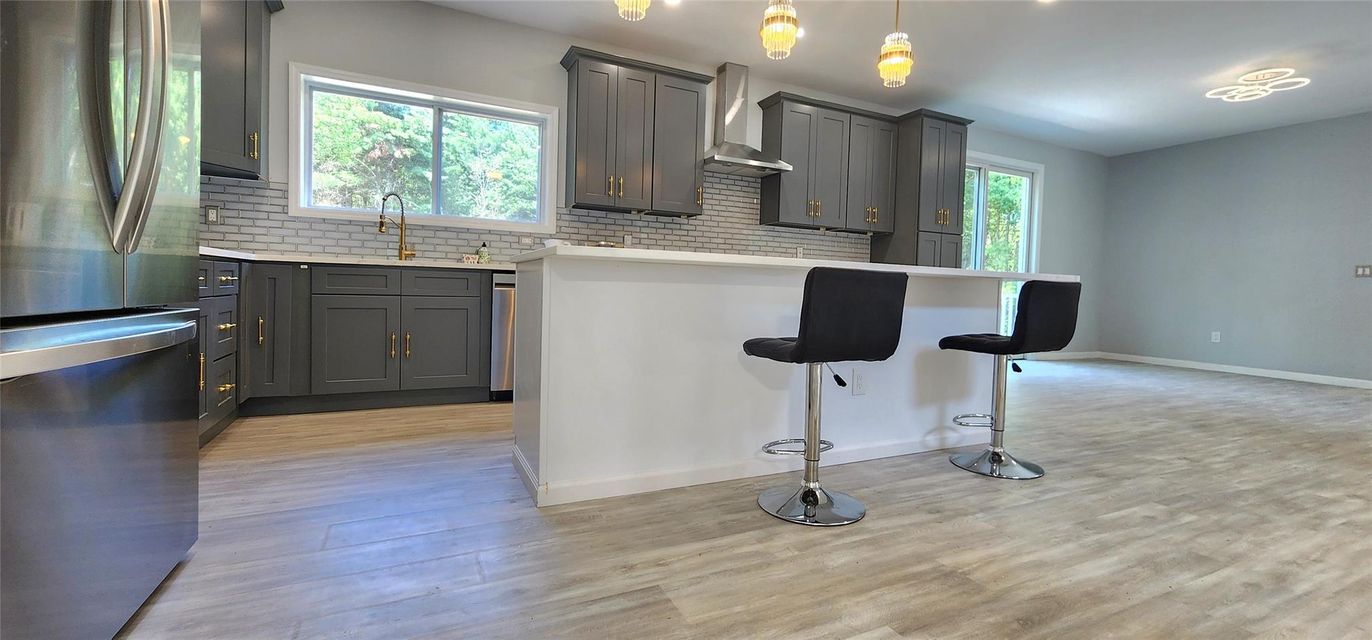 Interior, Kitchen, Pendant Lights, Stainless Steel Appliances, Wood Texture Flooring