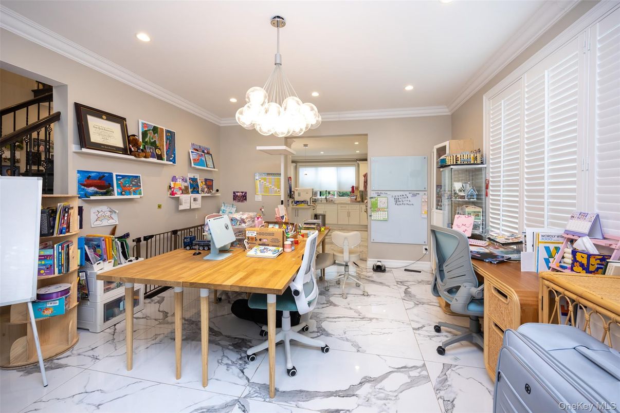 Home Office, Interior, Marble, Pendant Lights, Recessed Lighting