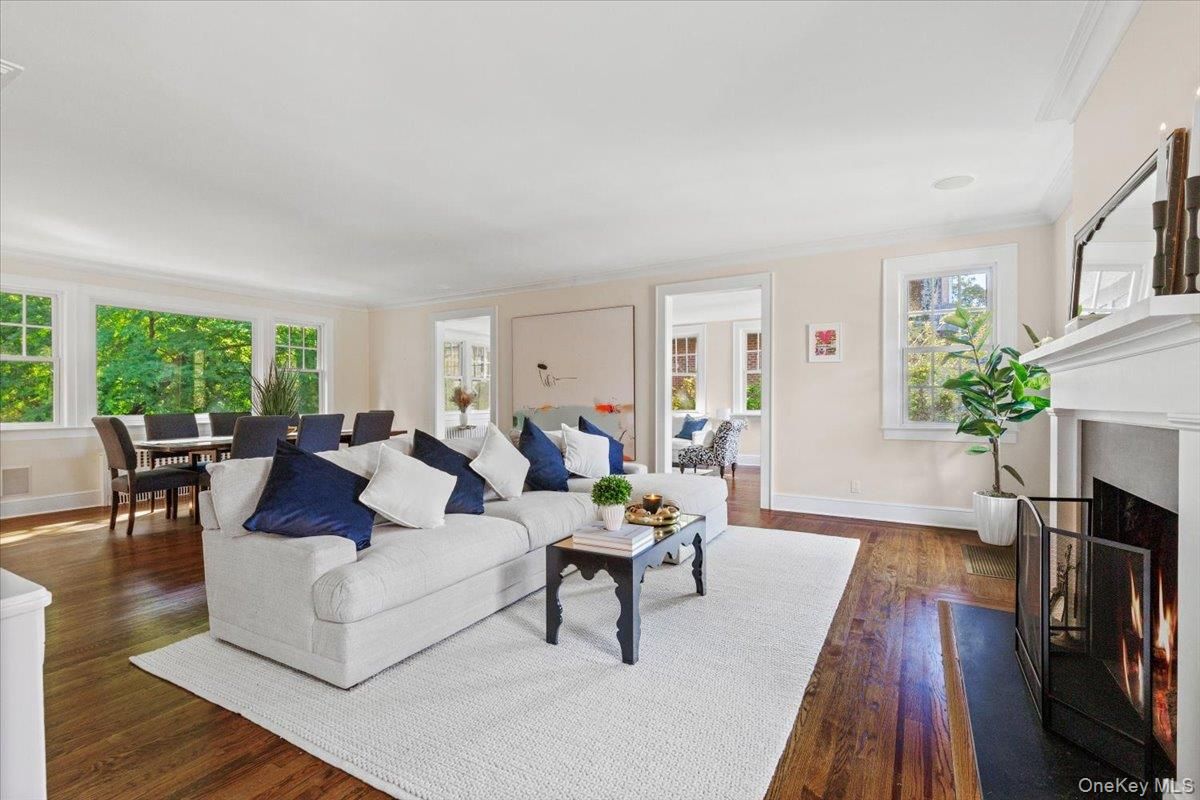 Dining room, Fireplace, Interior, Living room, Wood Texture Flooring