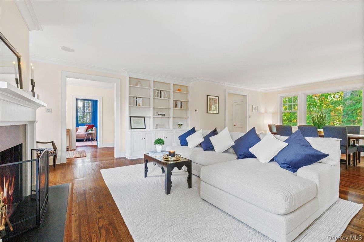 Dining room, Fireplace, Interior, Living room, Wood Texture Flooring