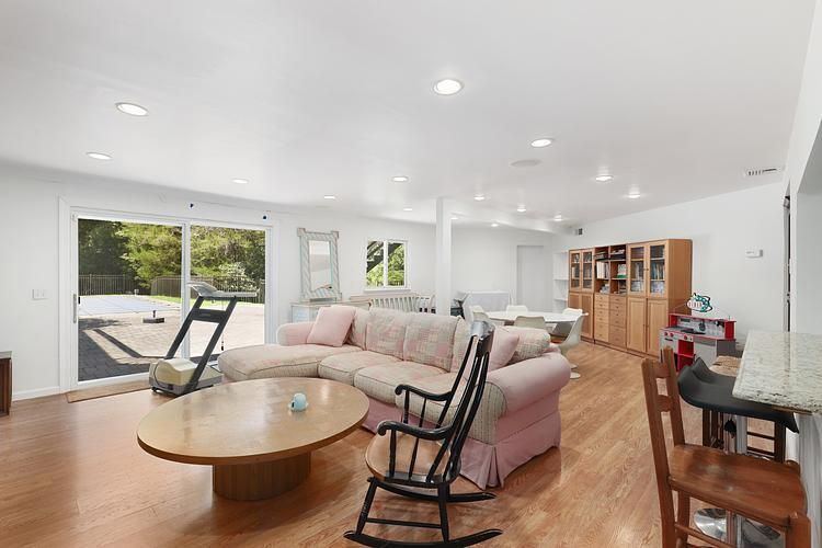 Dining room, Interior, Living room, Recessed Lighting, Wood Texture Flooring