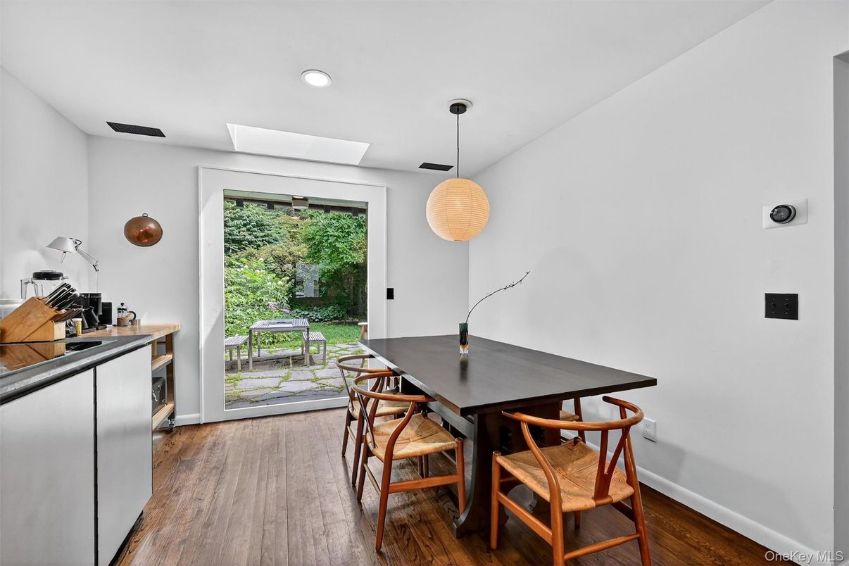 Dining room, Interior, Pendant Lights, Recessed Lighting, Wood Texture Flooring