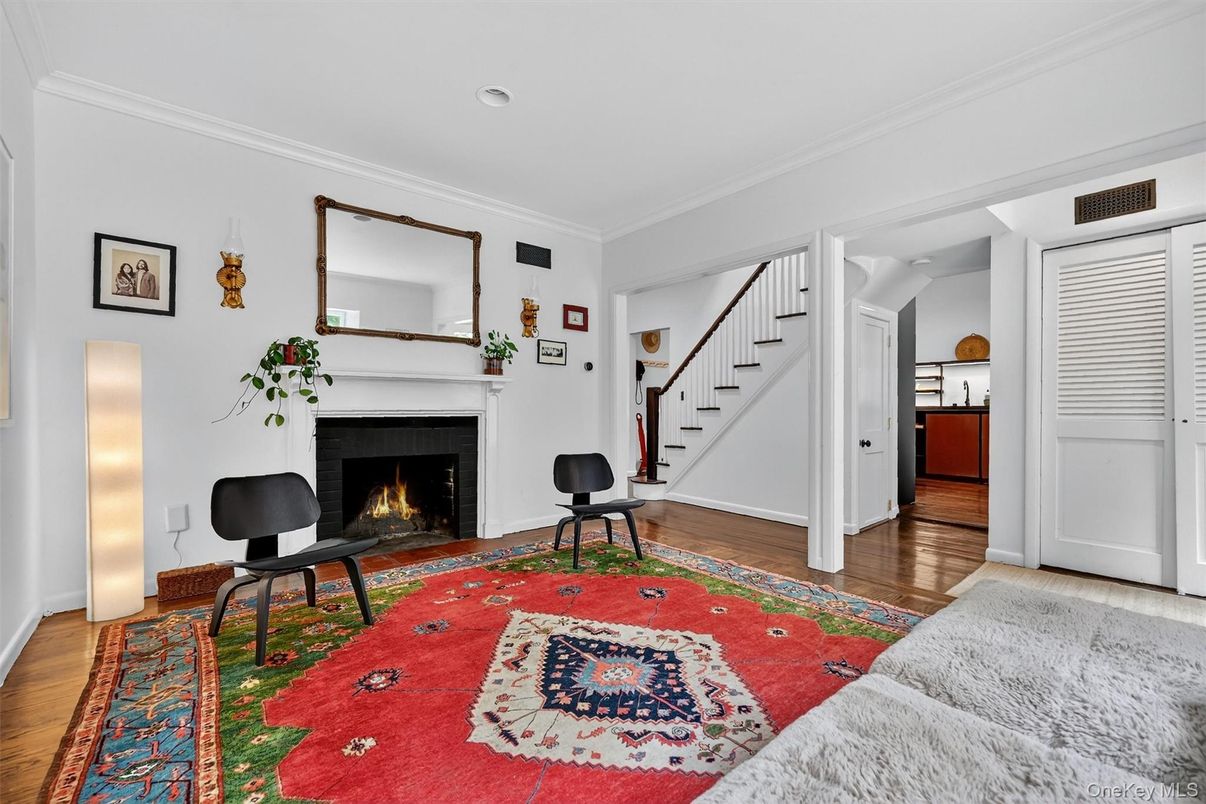 Fireplace, Interior, Recessed Lighting, Wood Texture Flooring