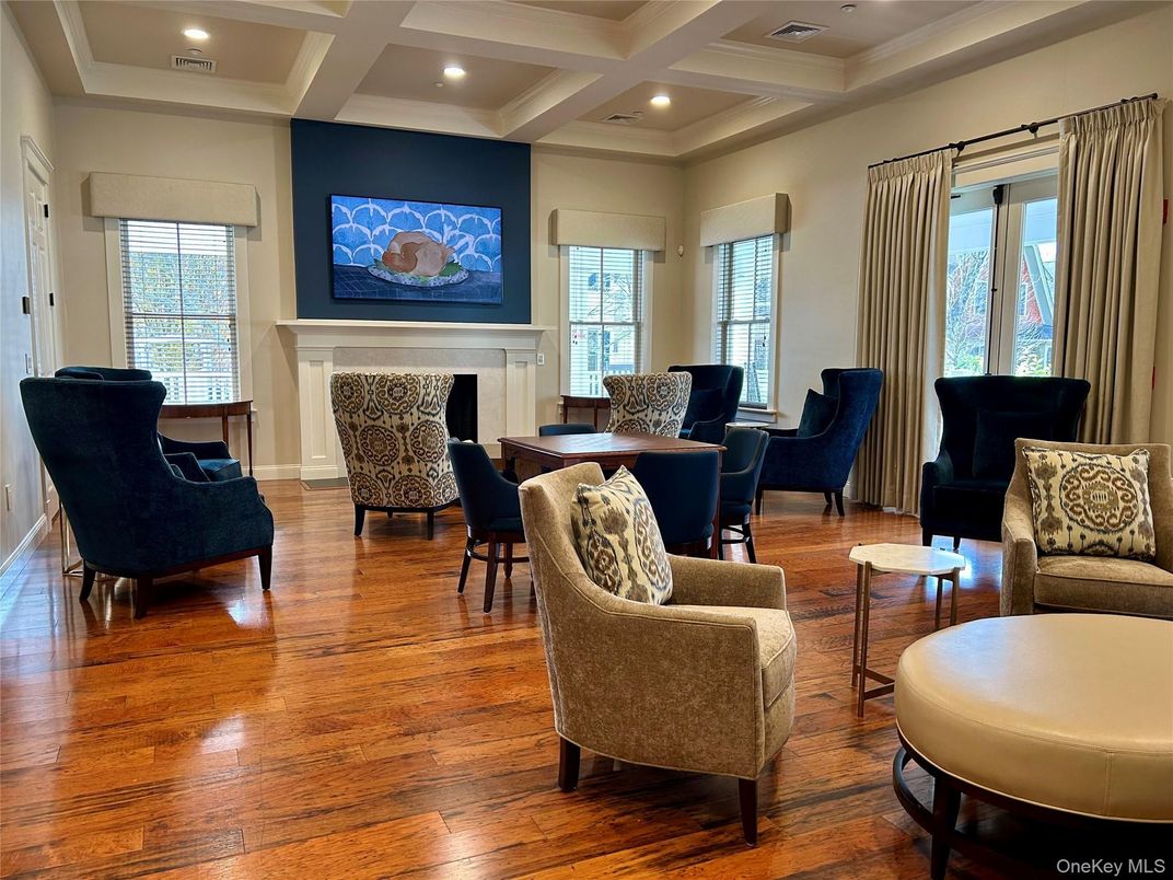 Dining room, Fireplace, Interior, Living room, Recessed Lighting, Wood Texture Flooring