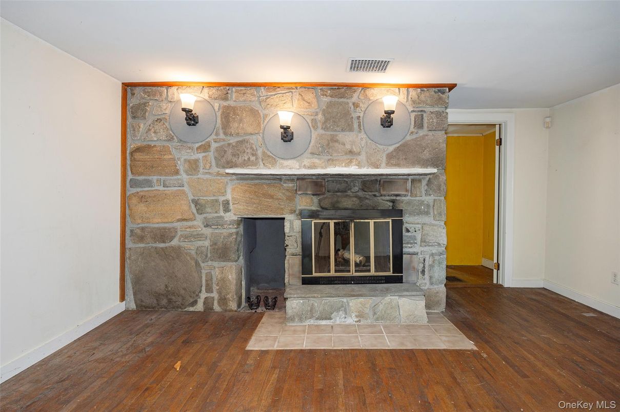 Fireplace, Interior, Stone Walls, Wood Texture Flooring