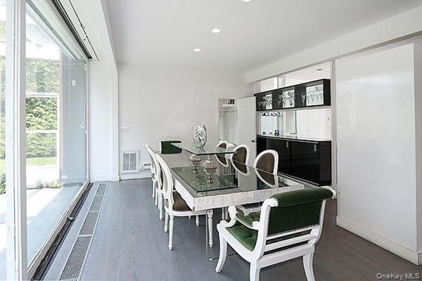 Dining room, Interior, Recessed Lighting, Wood Texture Flooring