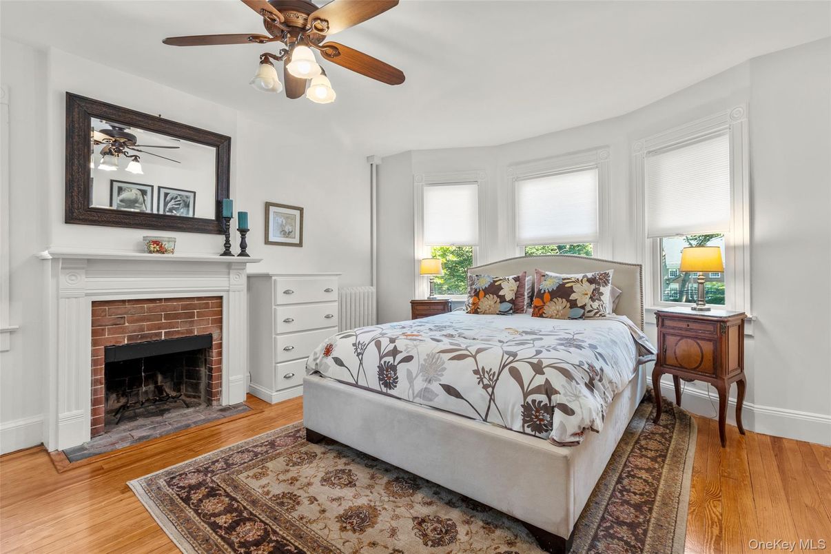 Bedroom, Fireplace, Interior, Wood Texture Flooring