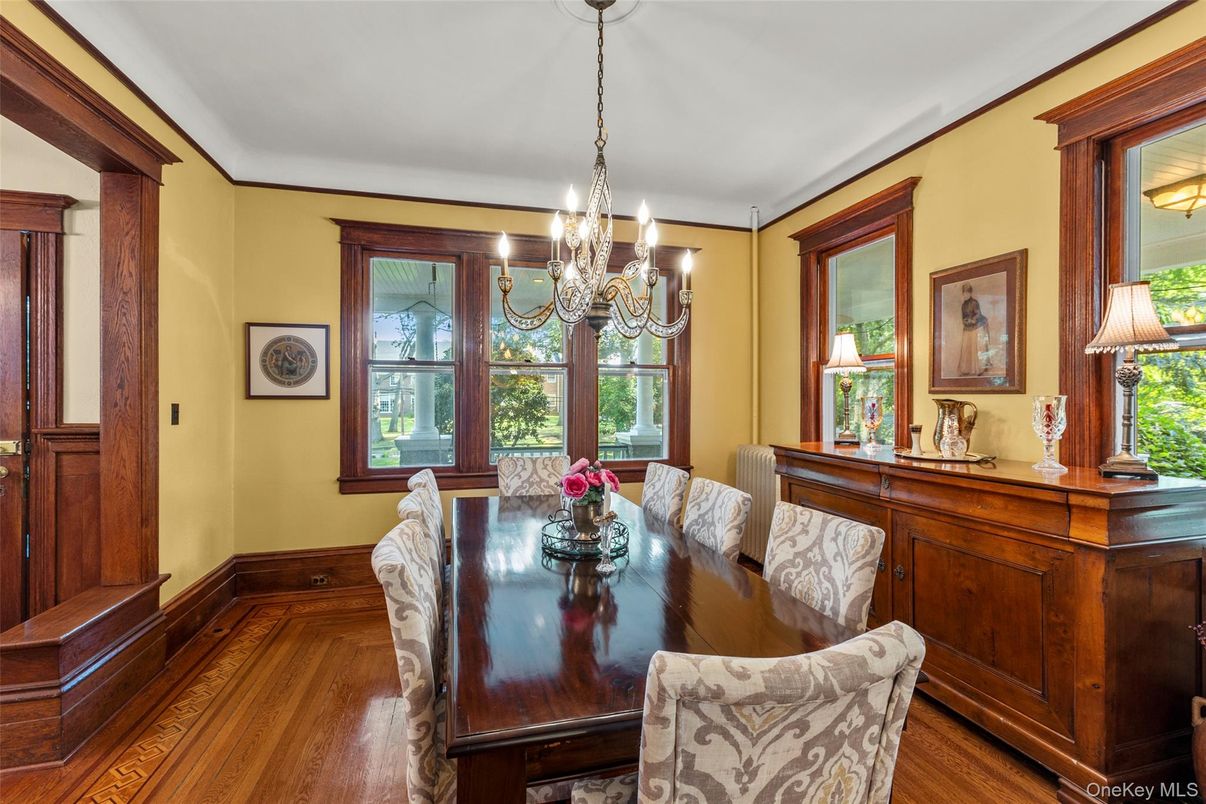 Chandelier, Dining room, Interior, Wood Texture Flooring