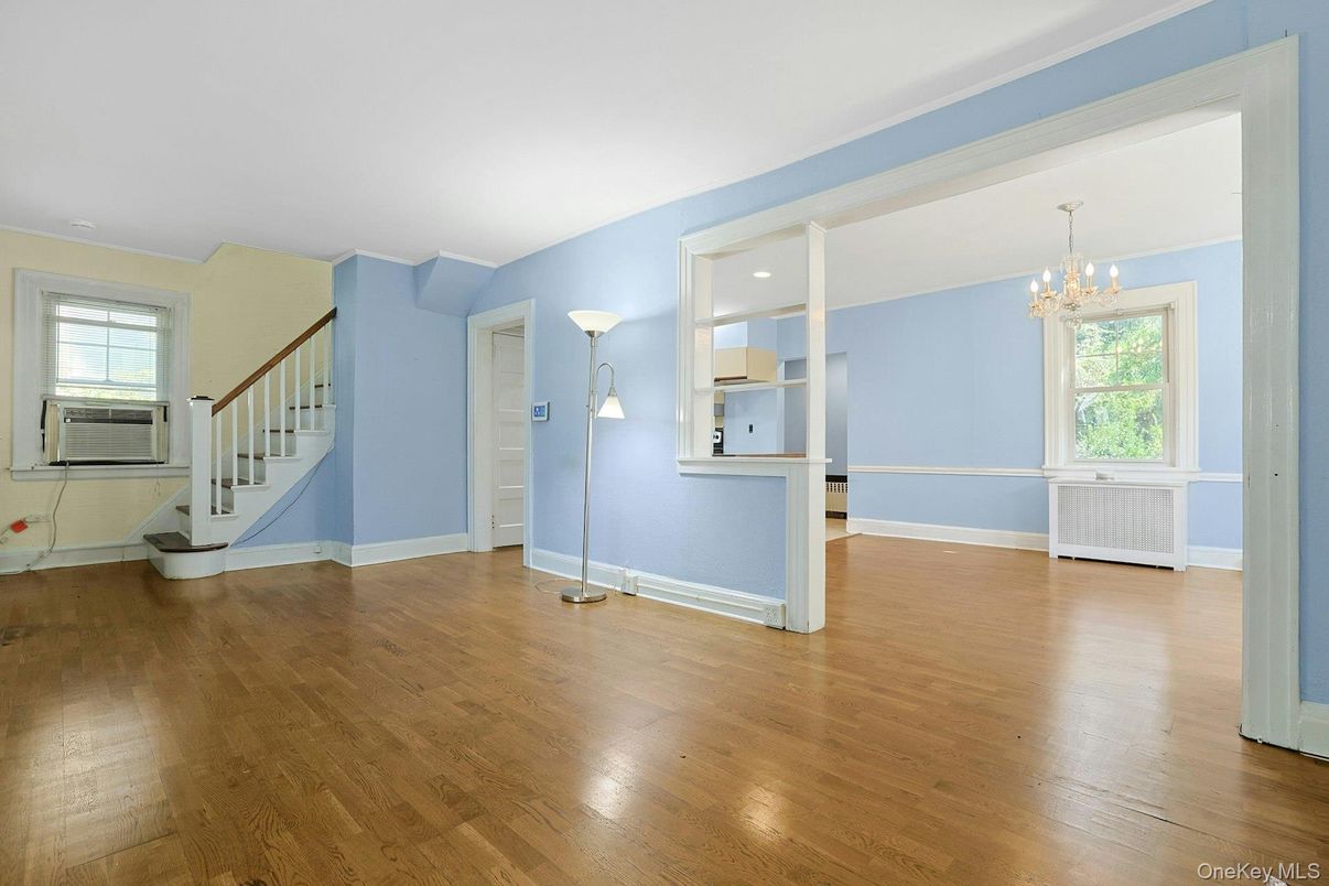Chandelier, Empty room, Interior, Recessed Lighting, Wood Texture Flooring