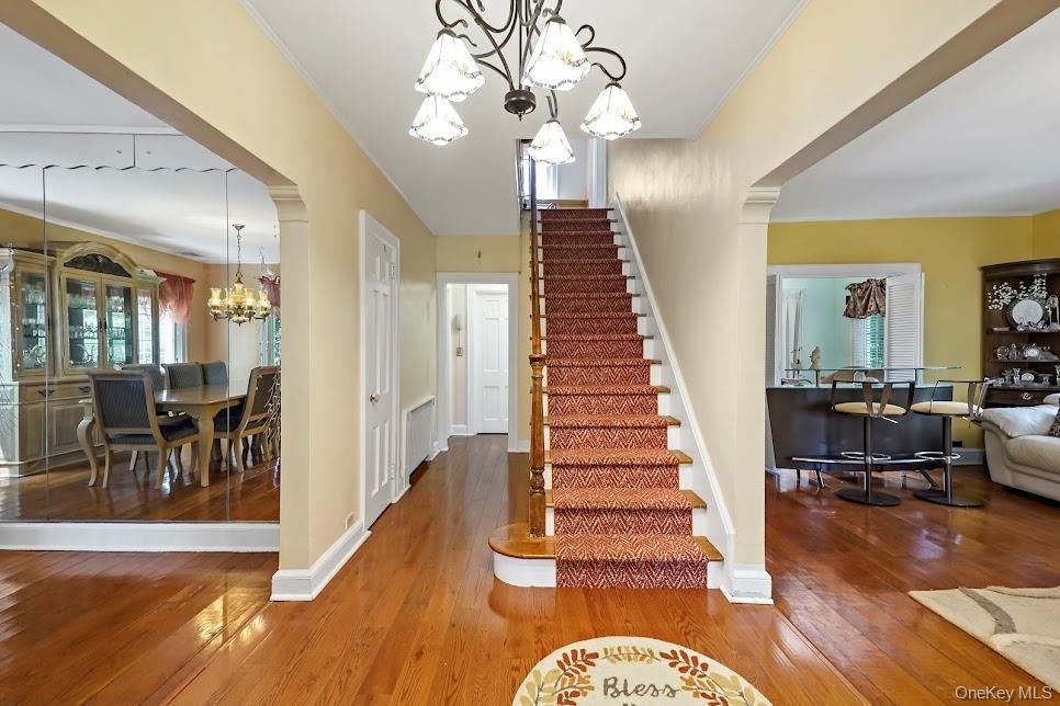 Chandelier, Dining room, Interior, Wood Texture Flooring