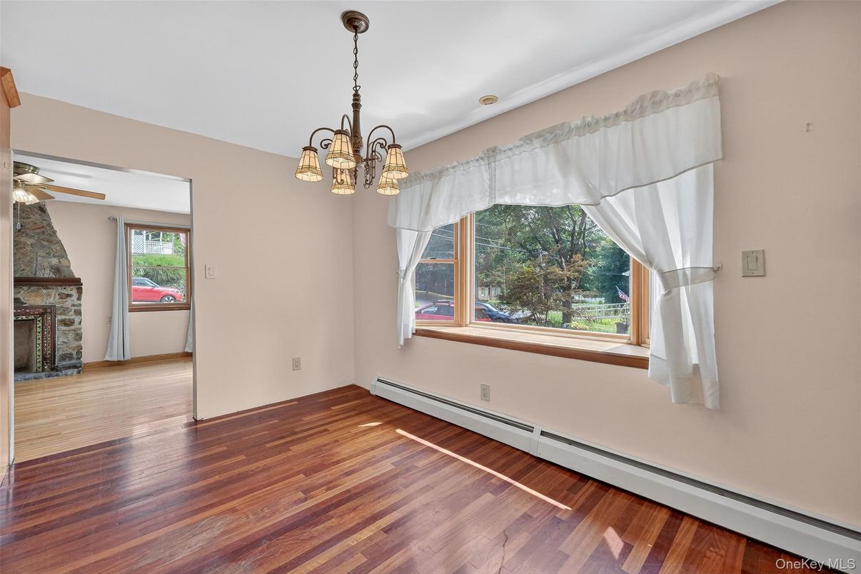 Chandelier, Empty room, Fireplace, Interior, Wood Texture Flooring