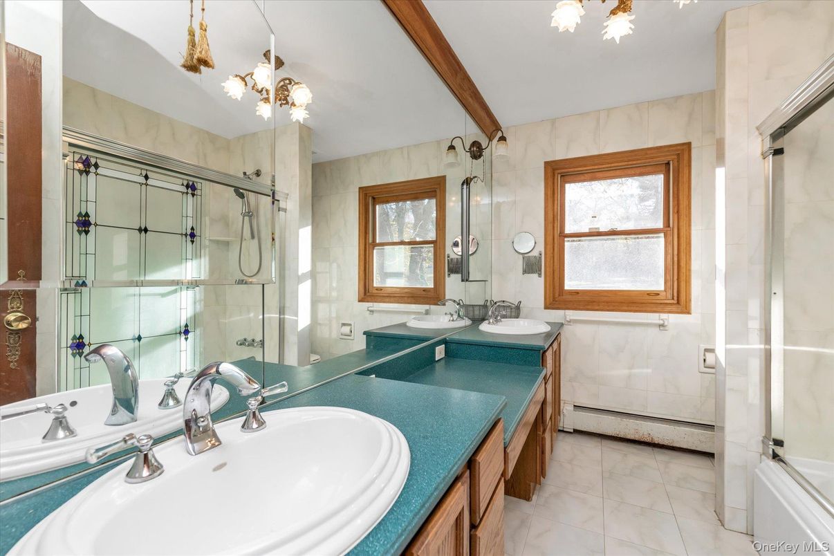 Bathroom, Dual Sink Vanities, Glass Shower, Interior, Marble