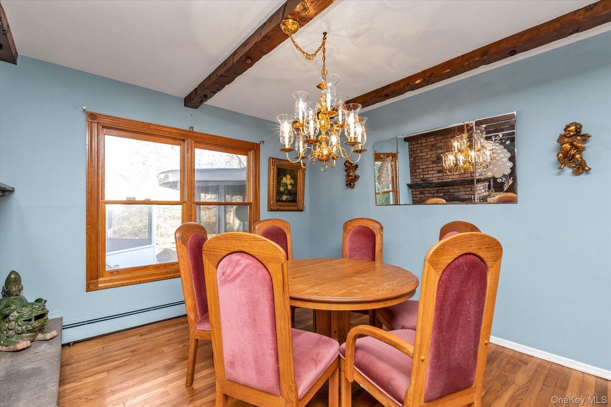 Chandelier, Dining room, Interior, Wooden Beams, Wood Texture Flooring