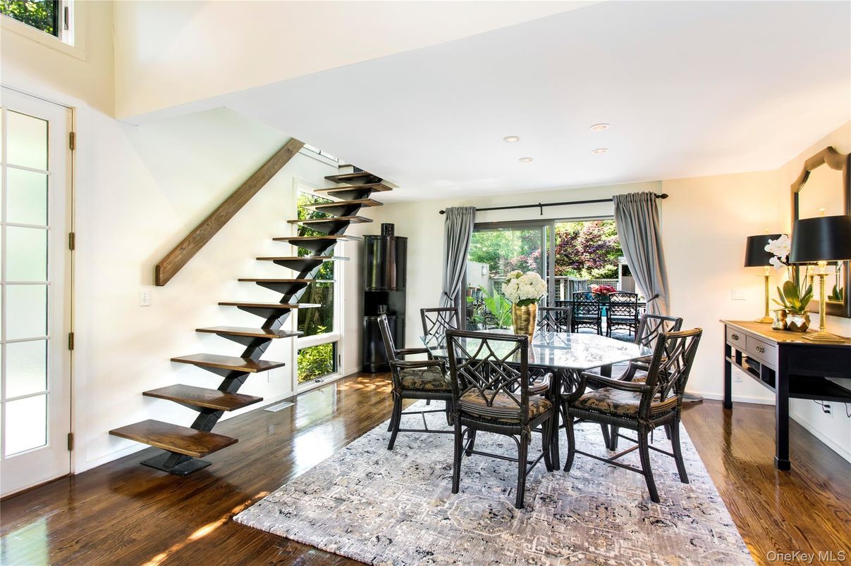 Dining room, Interior, Recessed Lighting, Wood Texture Flooring