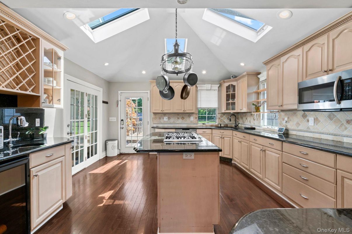 Glass Ceilings, Interior, Kitchen, Recessed Lighting, Stainless Steel Appliances, Wood Texture Flooring