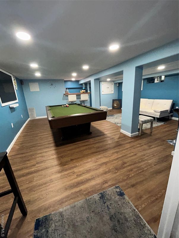 Billiard Table, Game Room, Interior, Recessed Lighting, Wood Texture Flooring