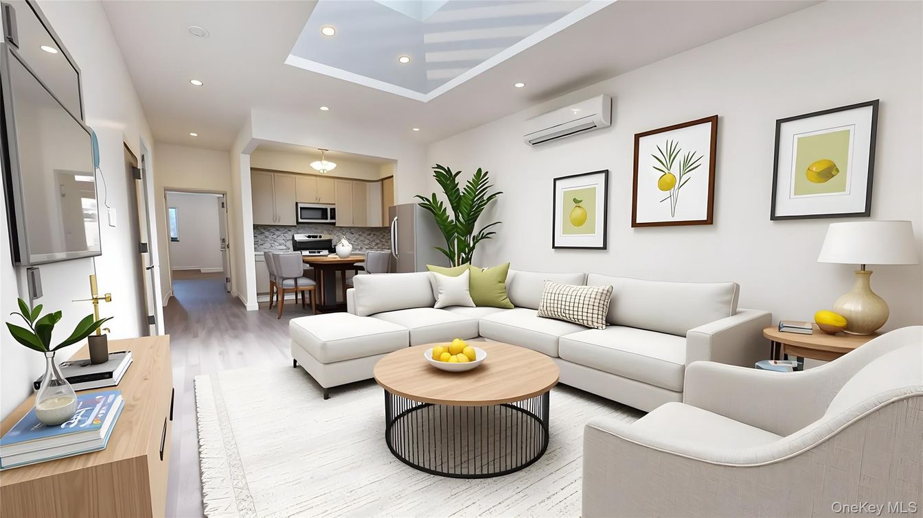 Dining room, Interior, Kitchen, Living room, Recessed Lighting, Stainless Steel Appliances, Wood Texture Flooring