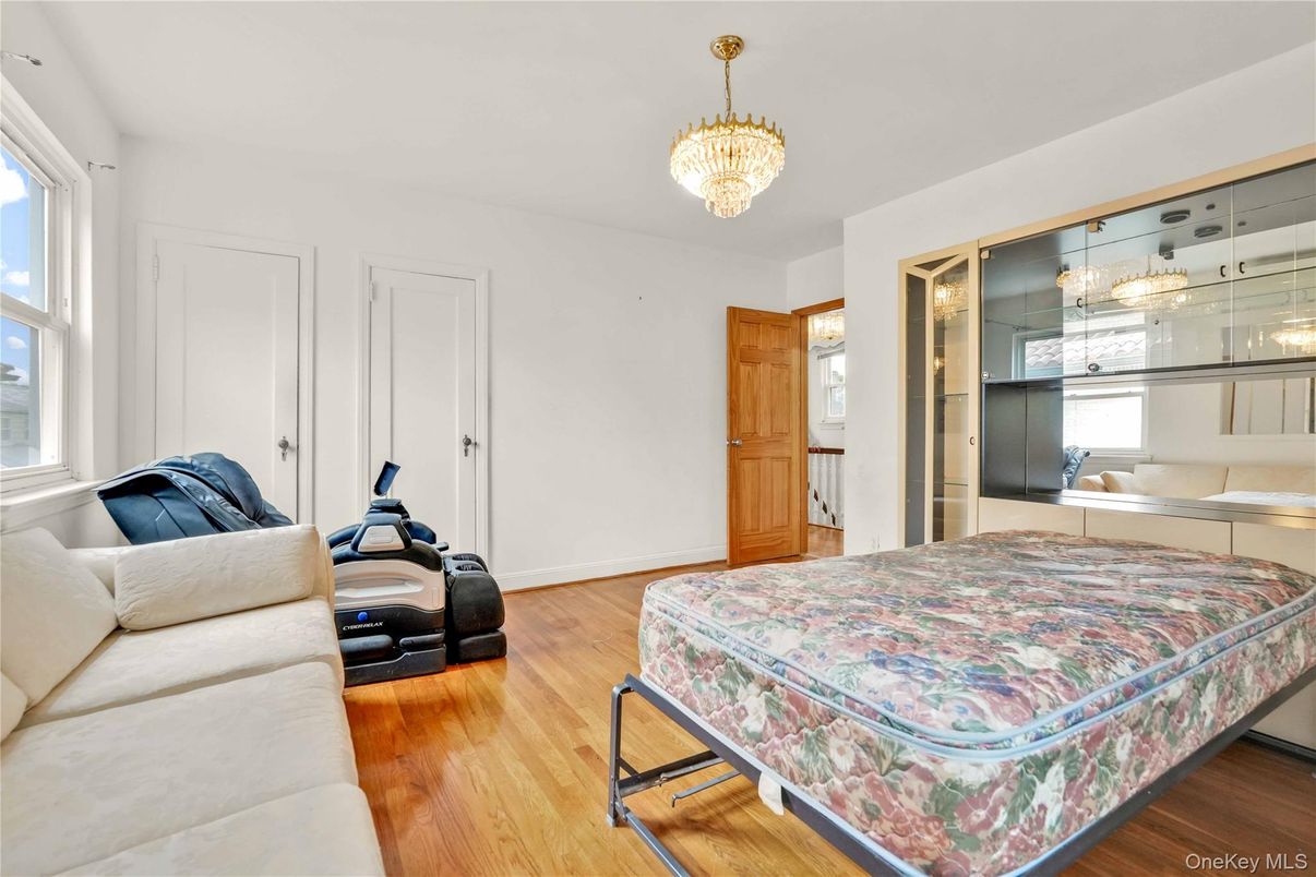 Bedroom, Chandelier, Interior, Wood Texture Flooring