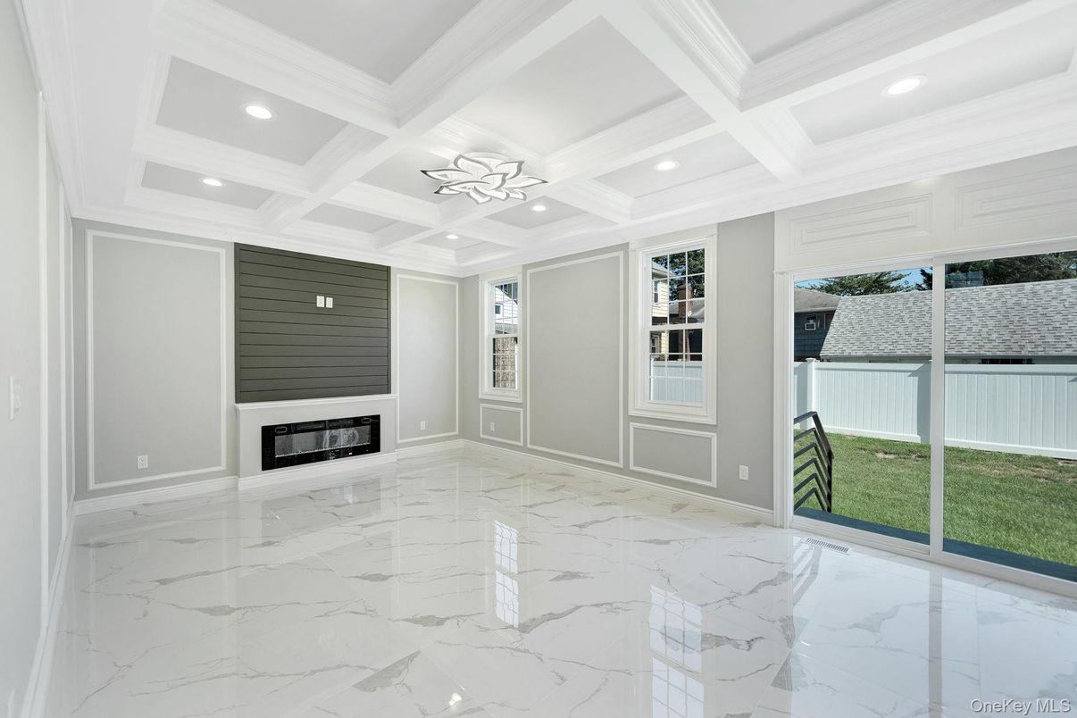 Empty room, Fireplace, Interior, Marble, Recessed Lighting
