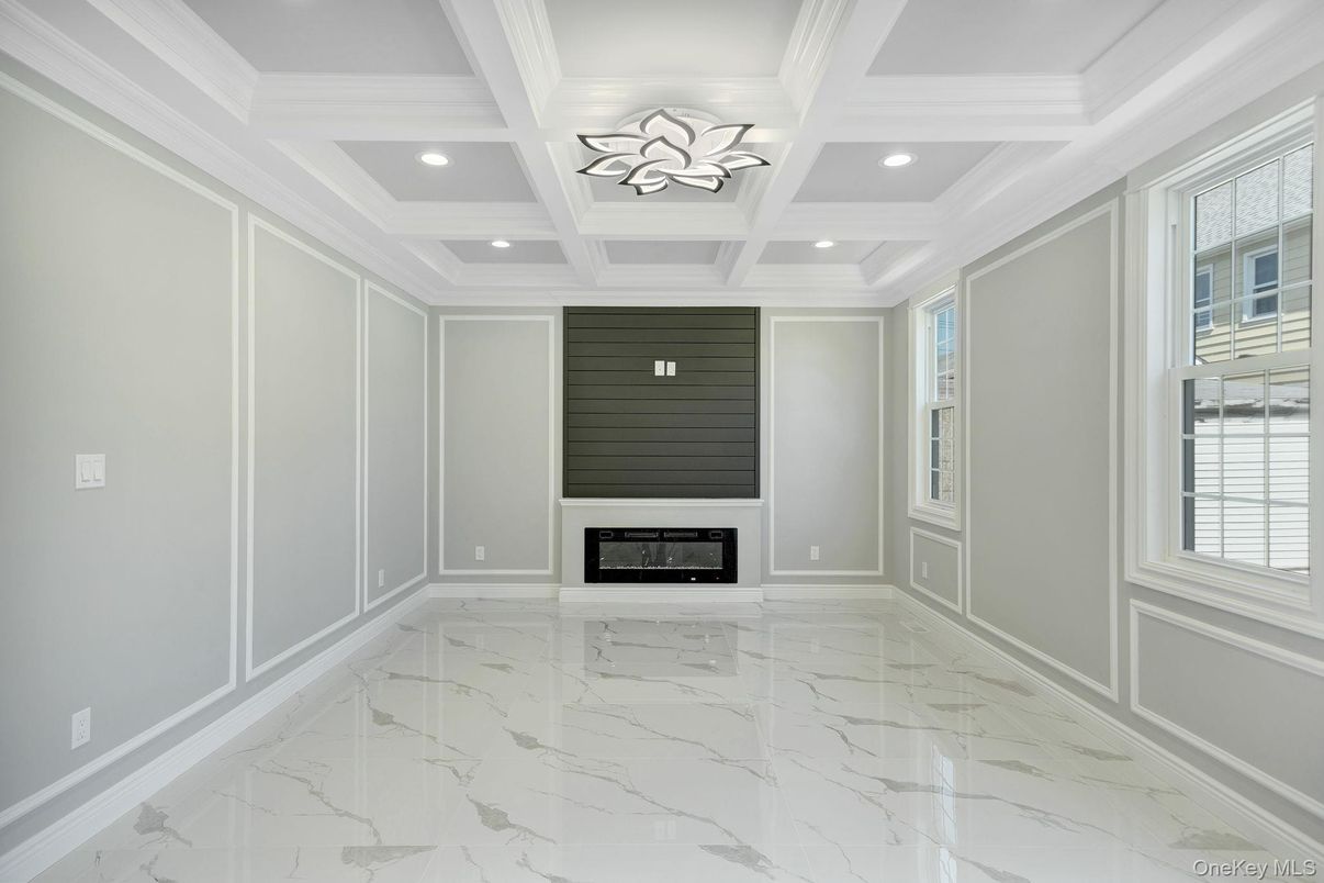 Empty room, Fireplace, Interior, Marble, Recessed Lighting