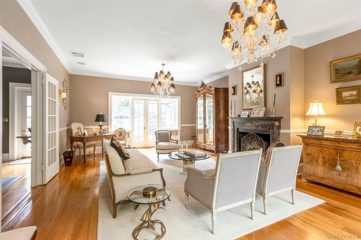 Chandelier, Fireplace, Interior, Living room, Wood Texture Flooring