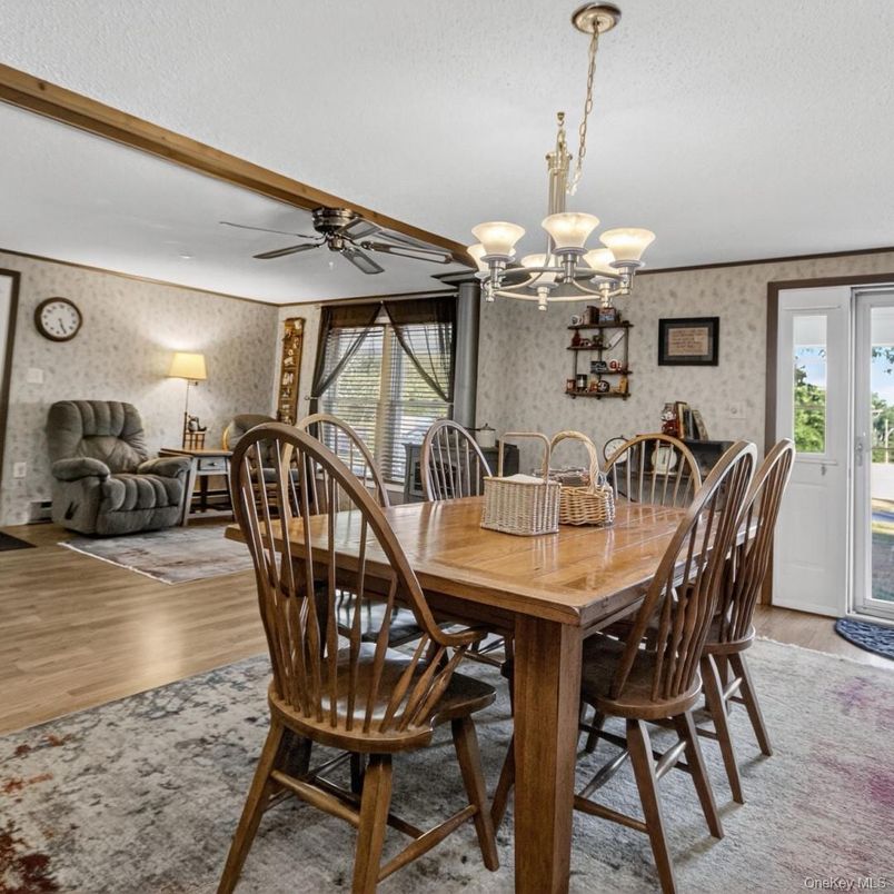 Chandelier, Dining room, Interior, Wood Texture Flooring