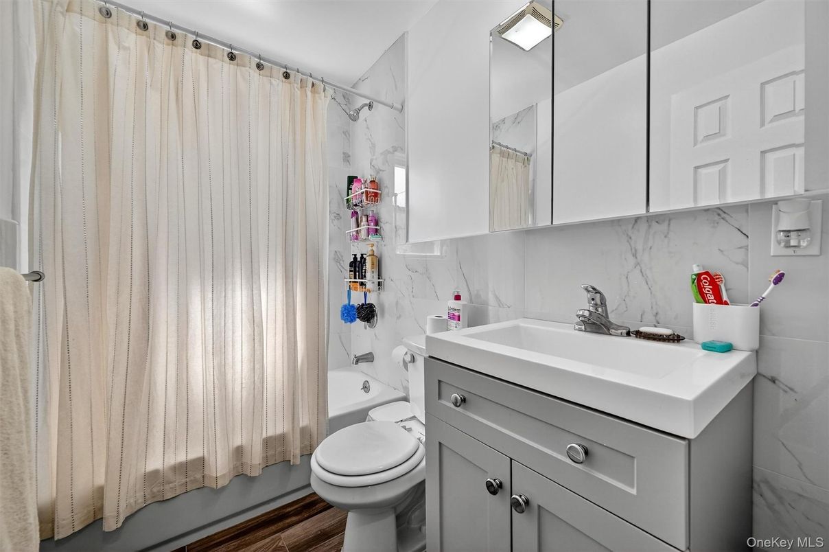 Bathroom, Interior, Marble Walls, Wood Texture Flooring