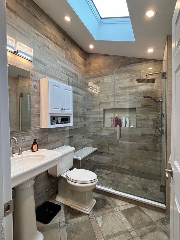 Bathroom, Glass Ceilings, Glass Shower, Interior, Recessed Lighting, Wooden Walls