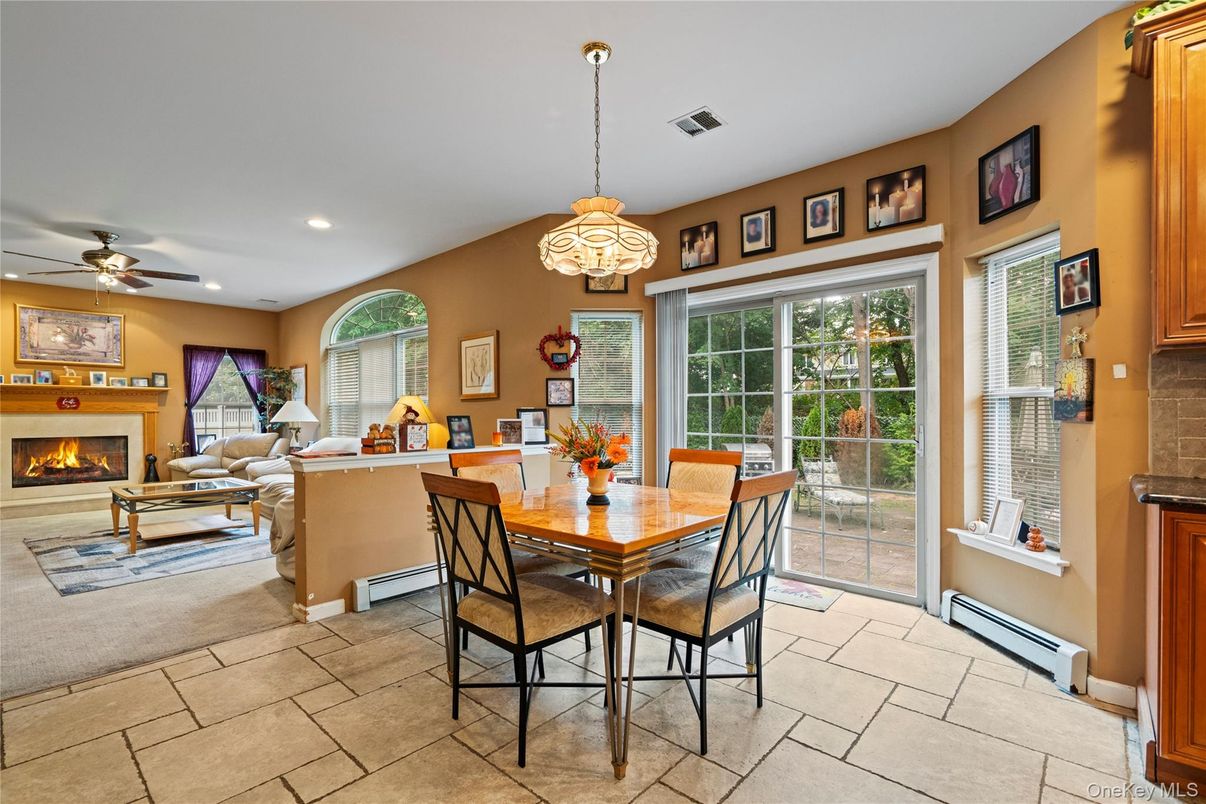 Dining room, Fireplace, Interior, Living room, Pendant Lights, Recessed Lighting
