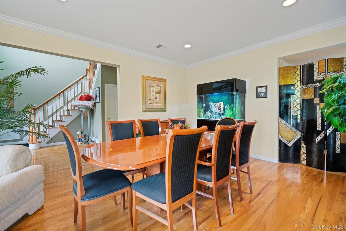 Dining room, Interior, Recessed Lighting, Wood Texture Flooring