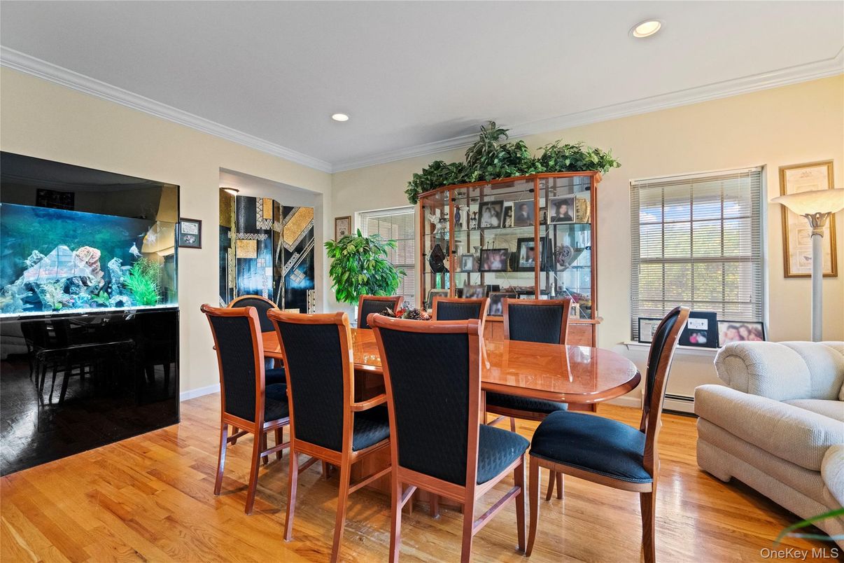 Dining room, Interior, Recessed Lighting, Wood Texture Flooring