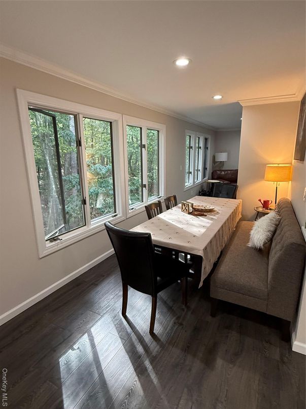 Dining room, Interior, Recessed Lighting, Wood Texture Flooring