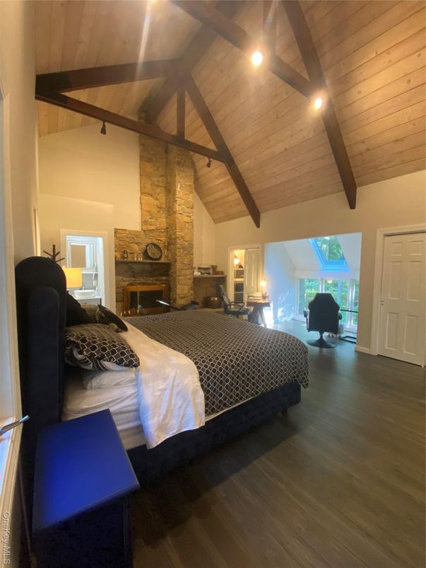 Bedroom, Fireplace, Interior, Wooden Beams, Wooden Ceilings, Wood Texture Flooring