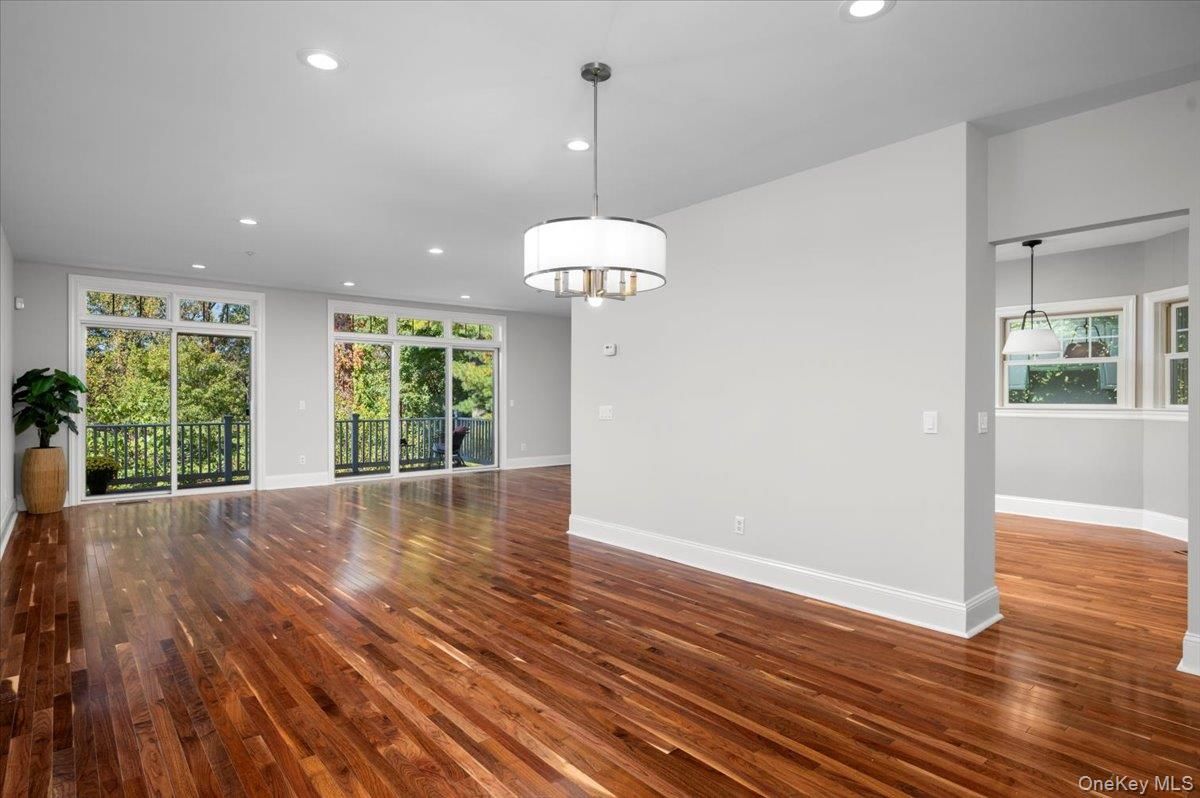 Chandelier, Empty room, Interior, Pendant Lights, Recessed Lighting, Wood Texture Flooring
