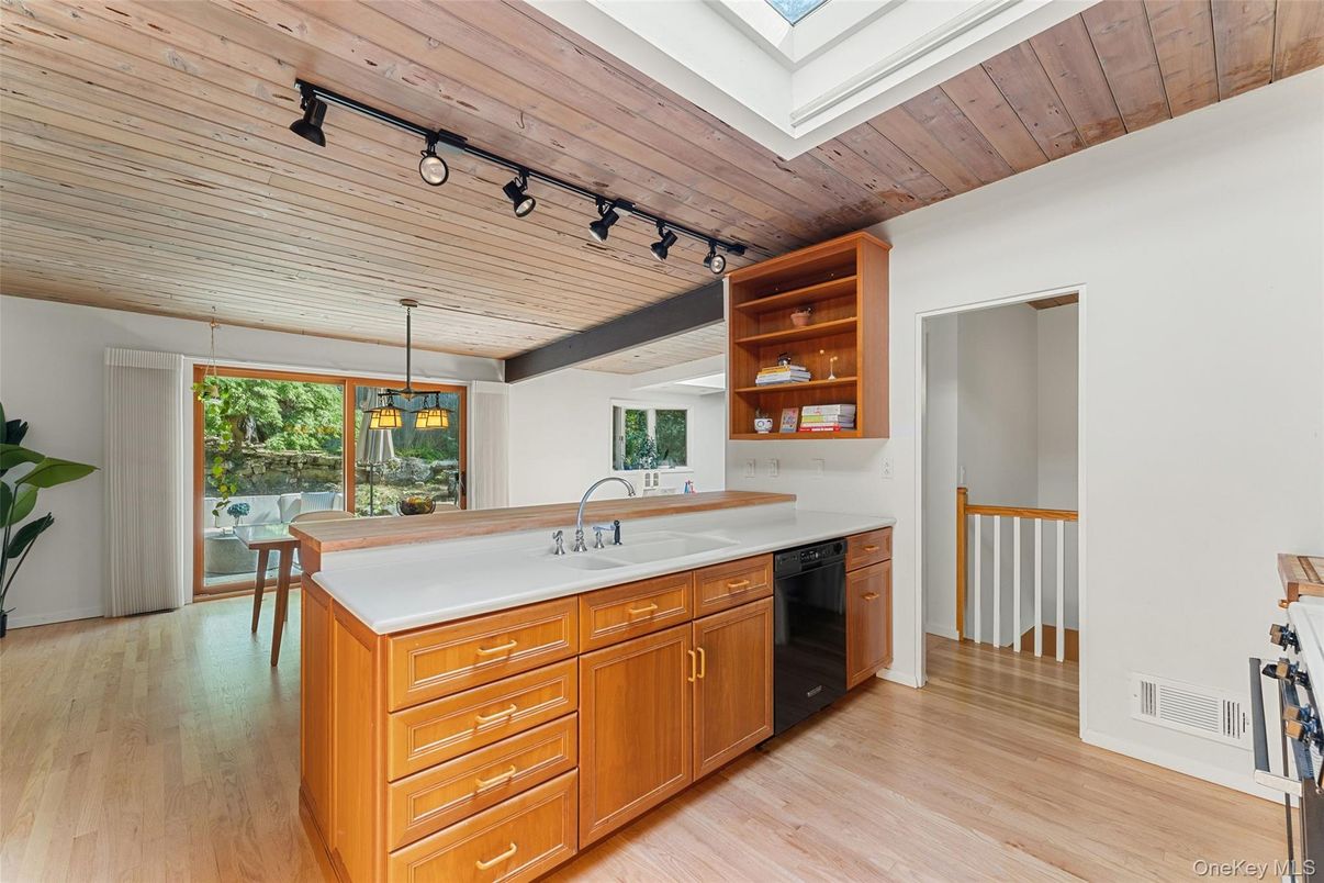 Interior, Kitchen, Pendant Lights, Wooden Ceilings, Wood Texture Flooring