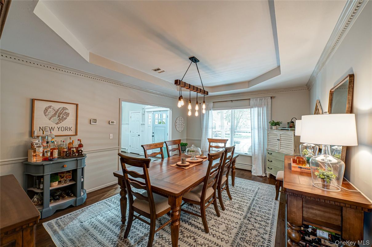 Dining room, Interior, Pendant Lights, Wood Texture Flooring